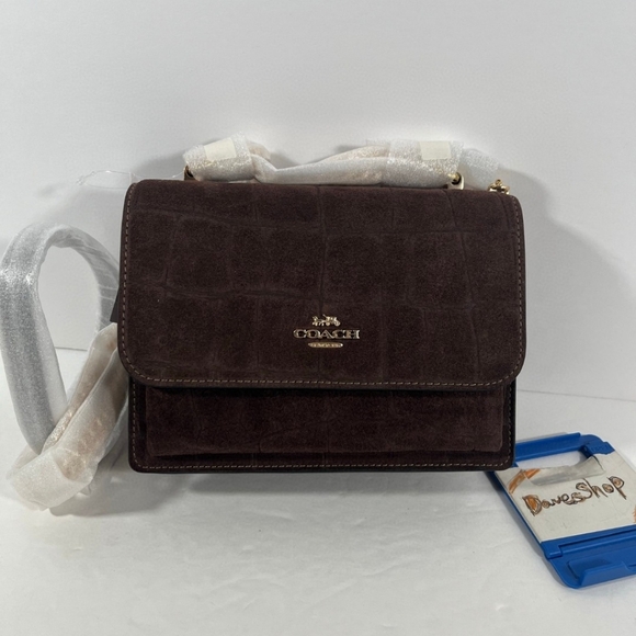 NWT Coach Mini Klare embossed crocodile/Gold/Maple Crossbody Bag